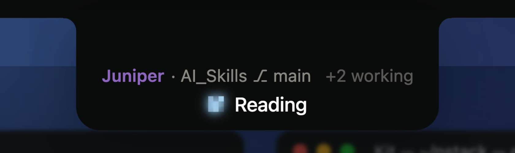 The notch showing Juniper reading, with two more agents working